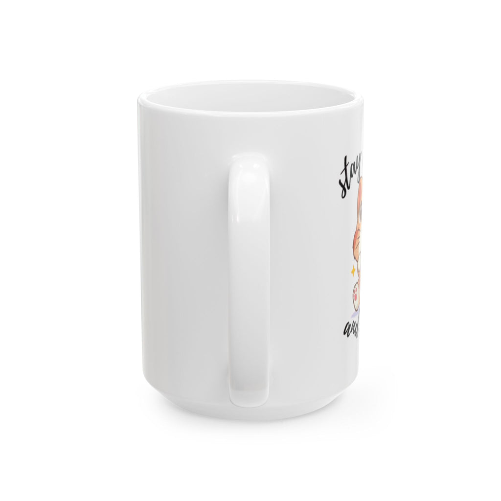 "Stay Pawsitive Cat Mug – Cute Ceramic Cup with Boba Cat Illustration, good gift for birthday, gift for mom