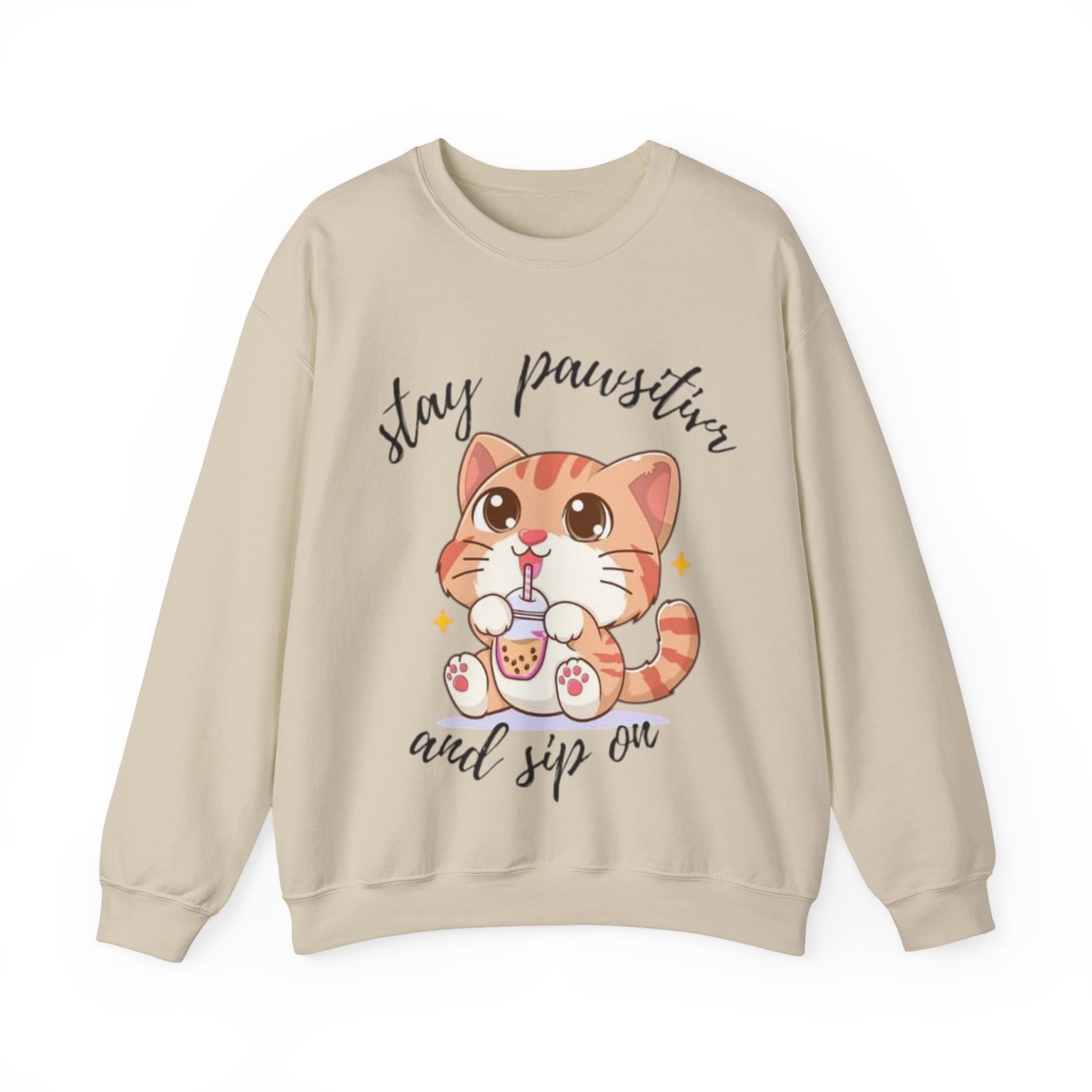 Cute Cat Crewneck Sweatshirt, Stay Pawsitive Sweatshirt, Animal Lover Gift, Cozy Pullover, Perfect for Cat Lovers