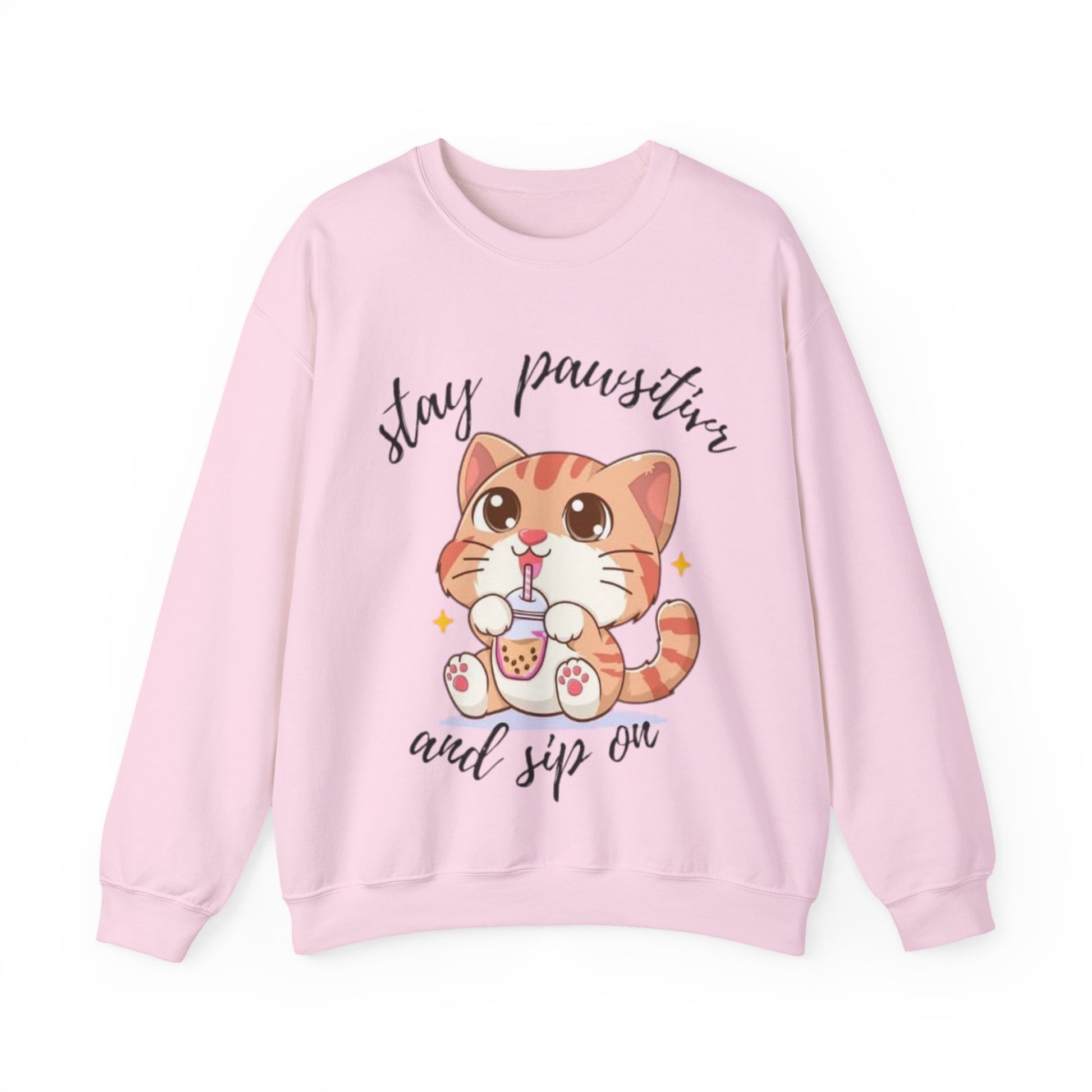 Cute Cat Crewneck Sweatshirt, Stay Pawsitive Sweatshirt, Animal Lover Gift, Cozy Pullover, Perfect for Cat Lovers