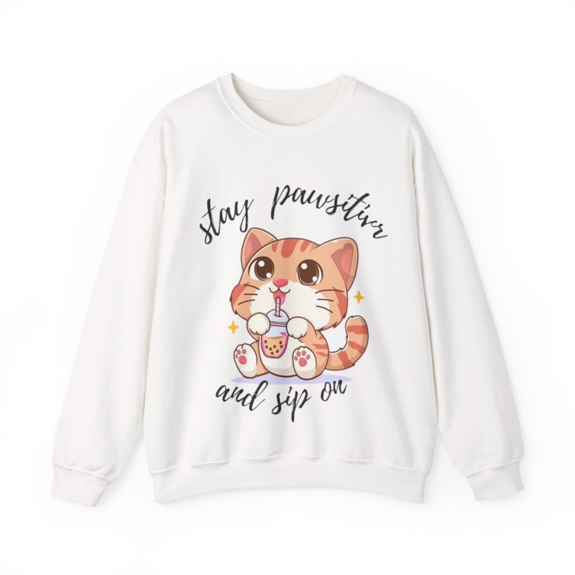 Cute Cat Crewneck Sweatshirt, Stay Pawsitive Sweatshirt, Animal Lover Gift, Cozy Pullover, Perfect for Cat Lovers