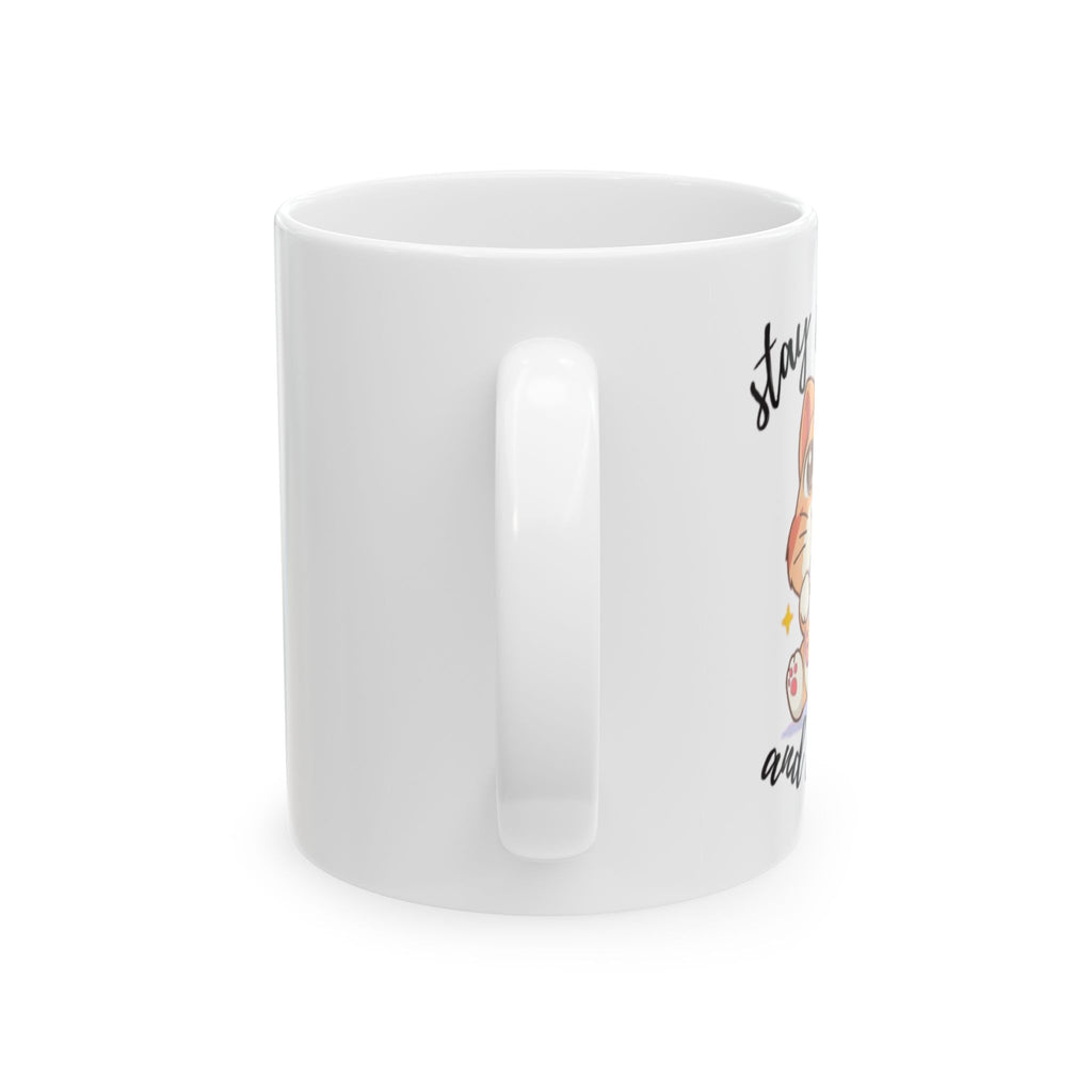 "Stay Pawsitive Cat Mug – Cute Ceramic Cup with Boba Cat Illustration, good gift for birthday, gift for mom