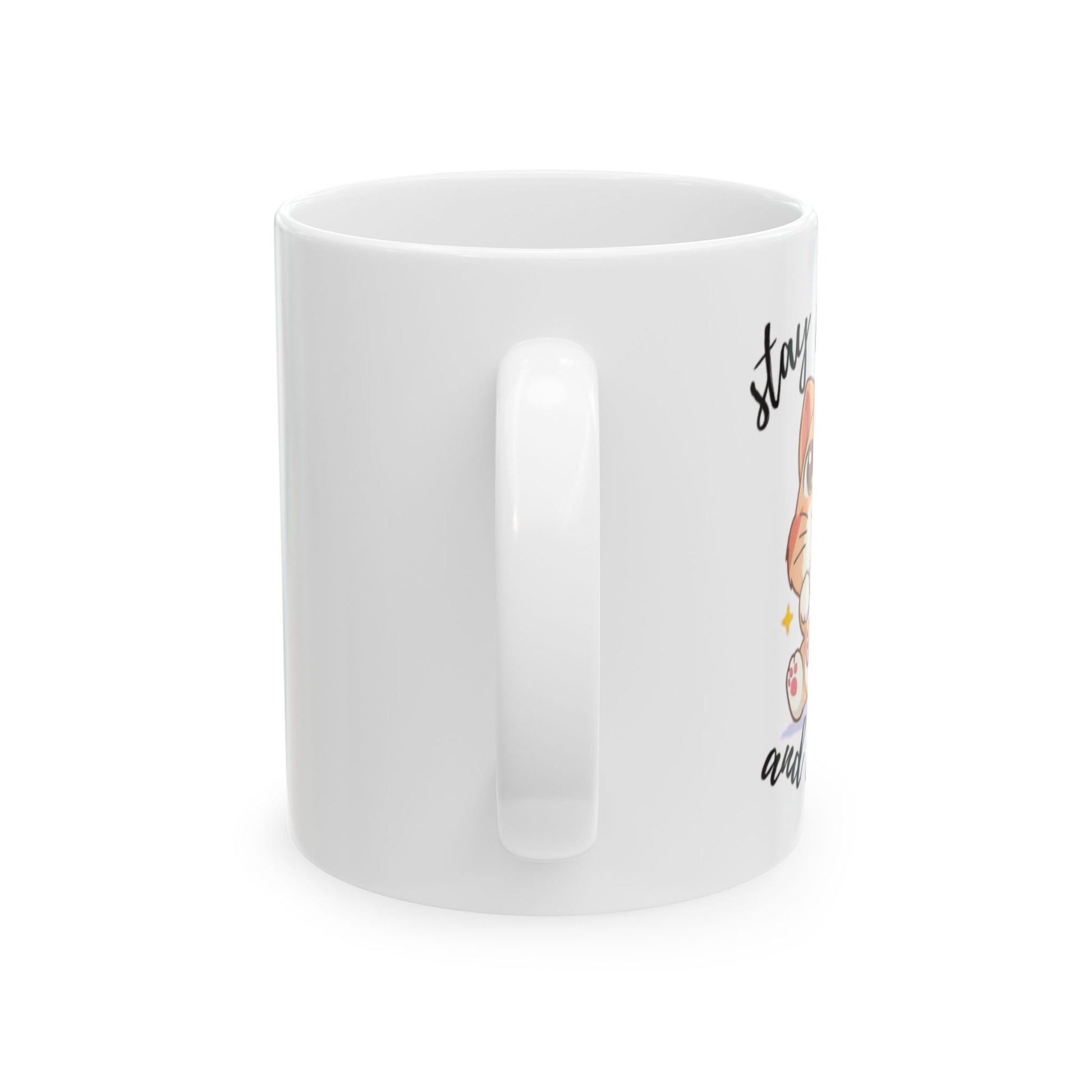 "Stay Pawsitive Cat Mug – Cute Ceramic Cup with Boba Cat Illustration, good gift for birthday, gift for mom