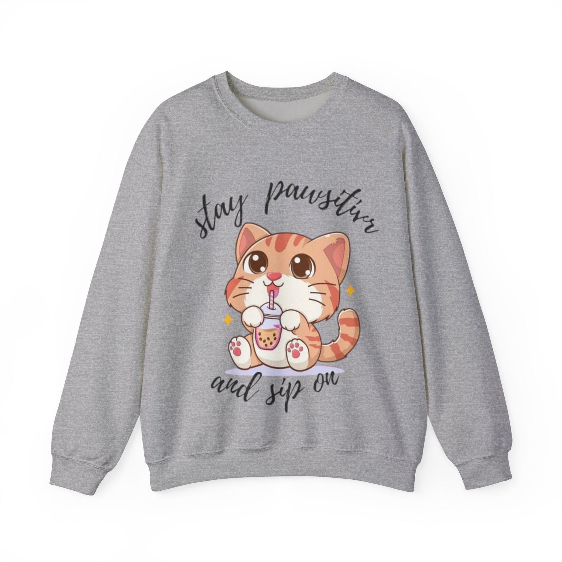 Cute Cat Crewneck Sweatshirt, Stay Pawsitive Sweatshirt, Animal Lover Gift, Cozy Pullover, Perfect for Cat Lovers