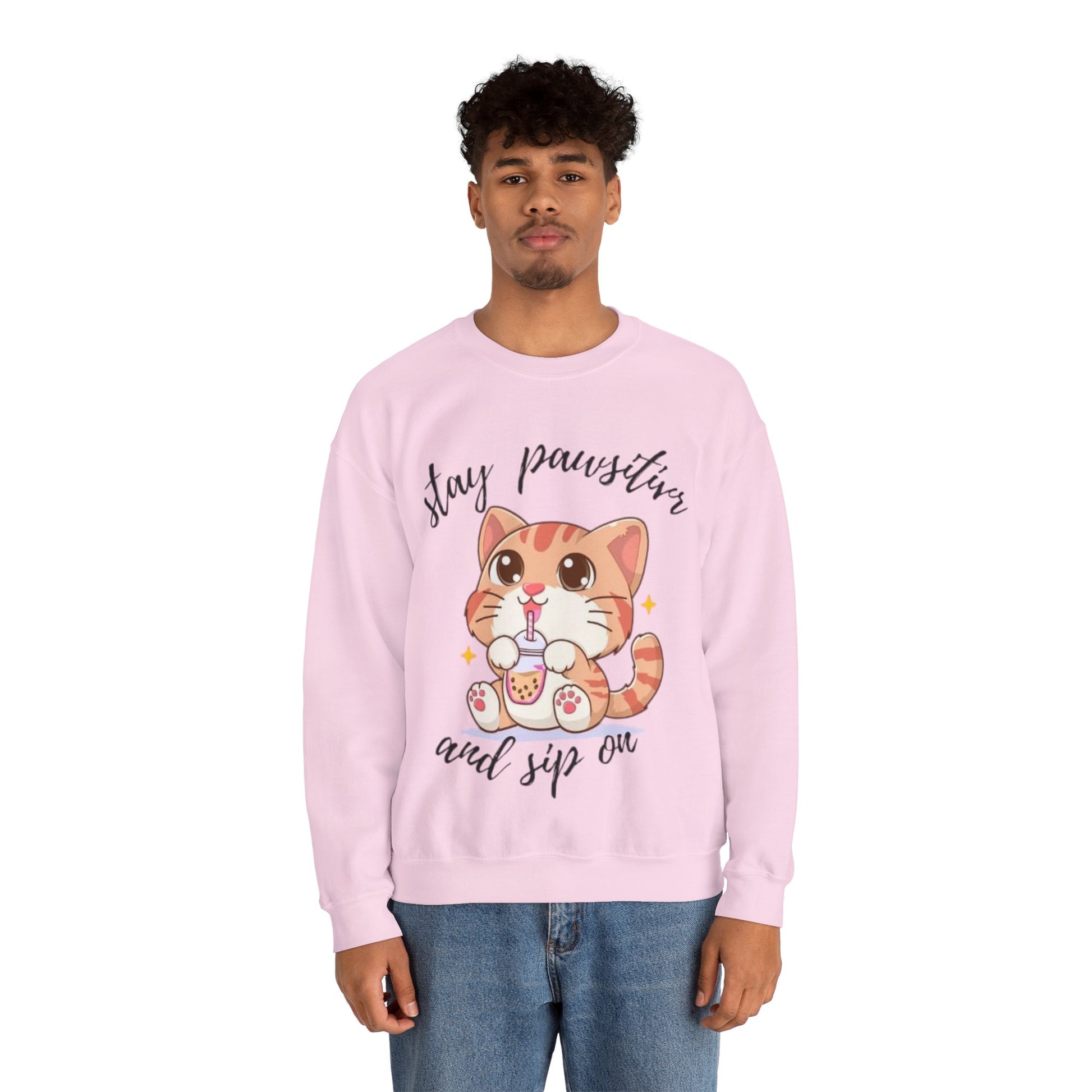 Cute Cat Crewneck Sweatshirt, Stay Pawsitive Sweatshirt, Animal Lover Gift, Cozy Pullover, Perfect for Cat Lovers